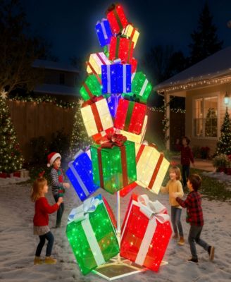 10.8' Pre-Lit Christmas Giftbox Tree Christmas Holiday D&eacute;cor