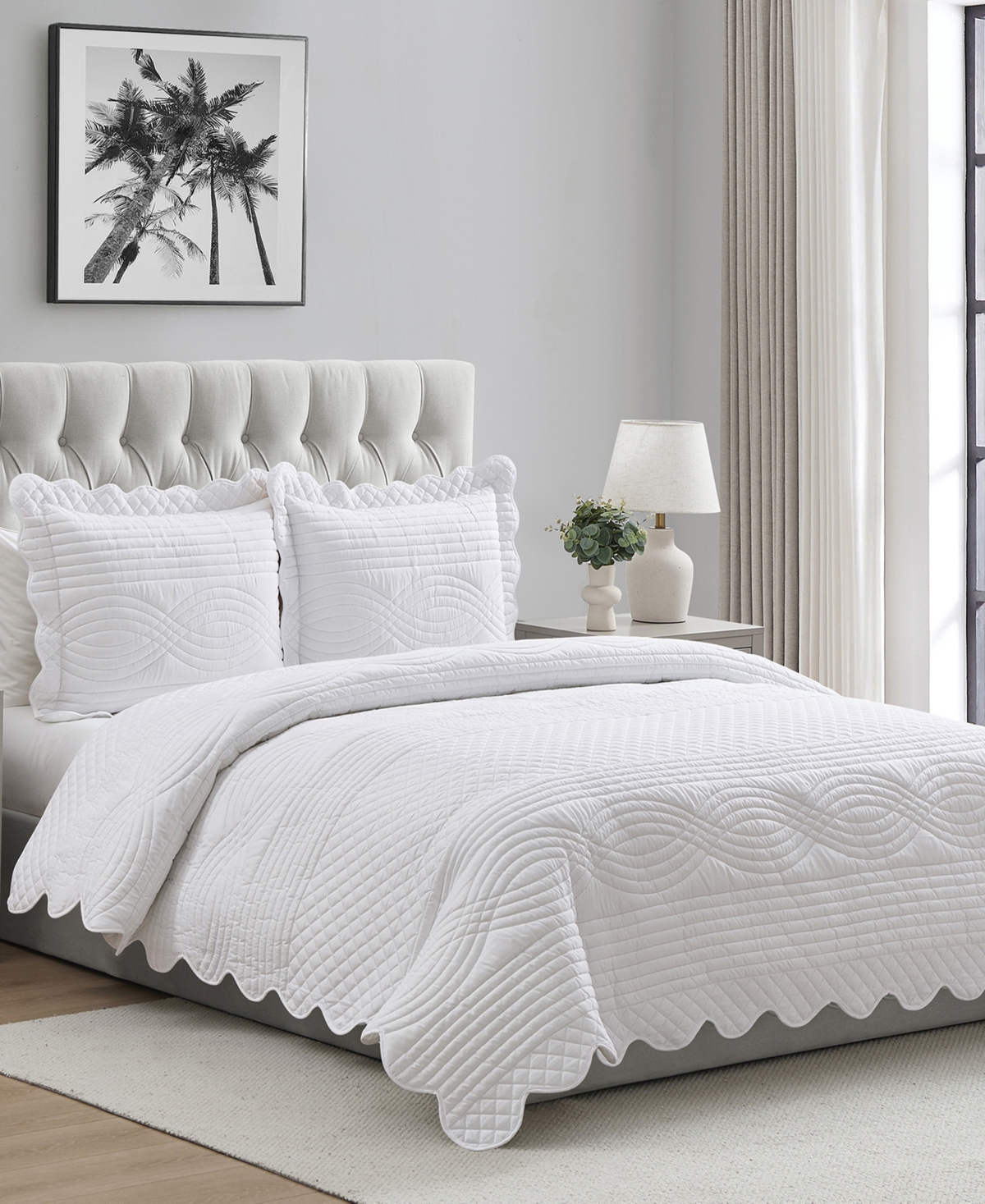 Vcny Home Scallop Microfiber 3-pc. Quilt Set, King In White