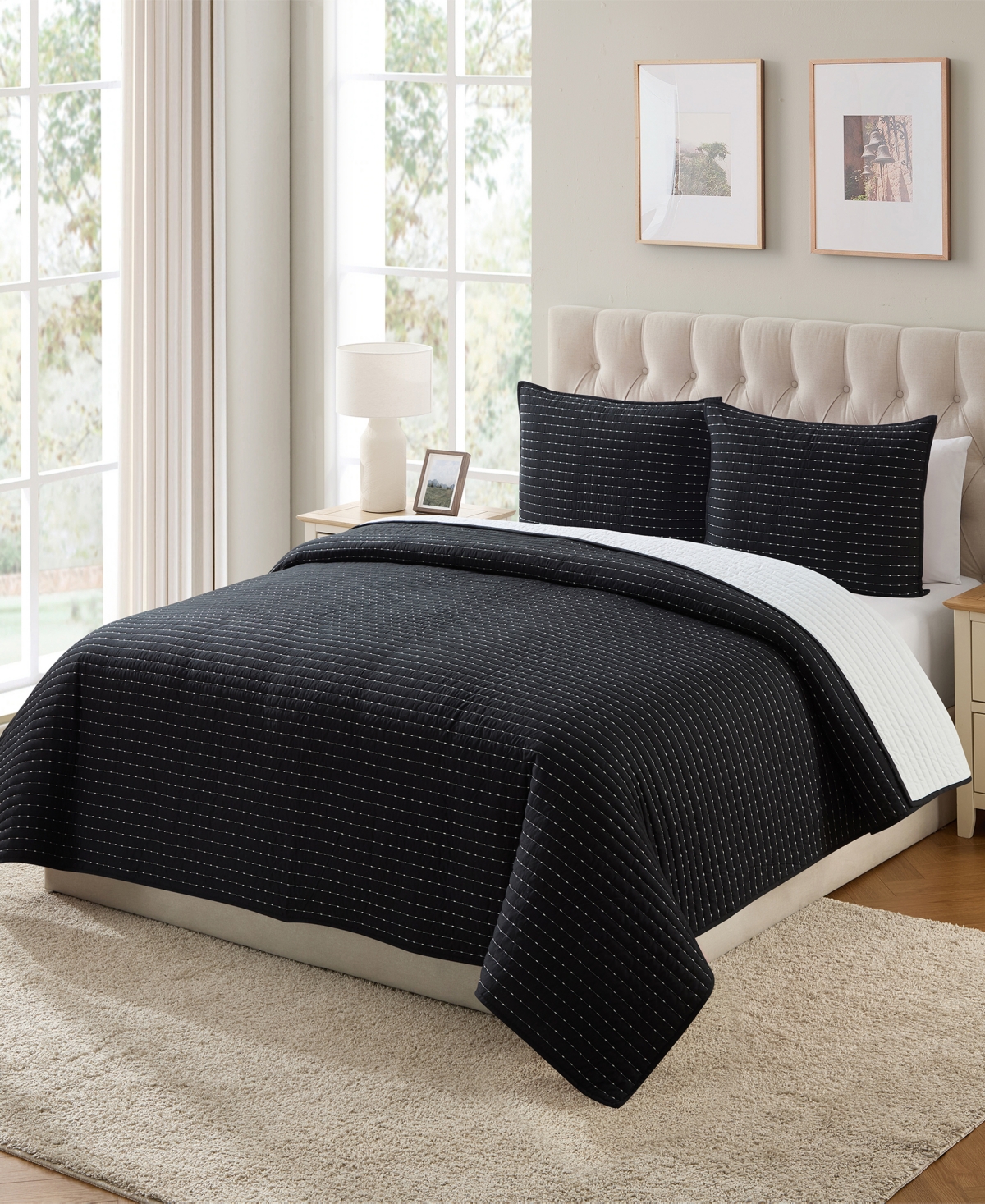 Vcny Home Embroidered Pick Stitch Microfiber 3-Pc. Quilt Set