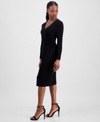 Petite Drape-Front Midi Dress