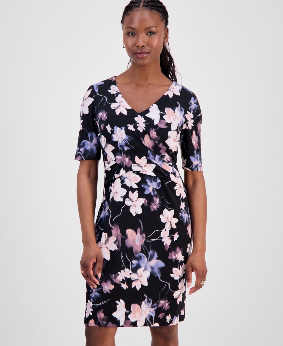 Connected Petite Half-Sleeve Sheath Dress