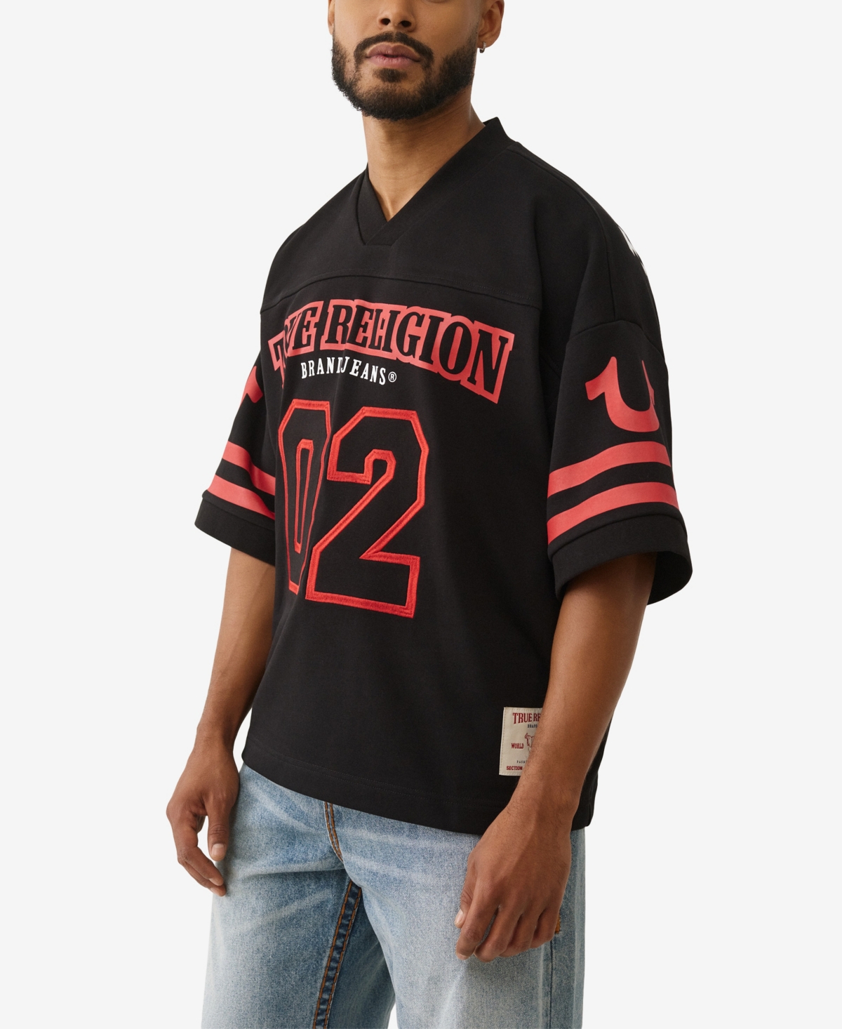 True Religion Men's V-neck Football Knit Jersey T-shirt In Multi