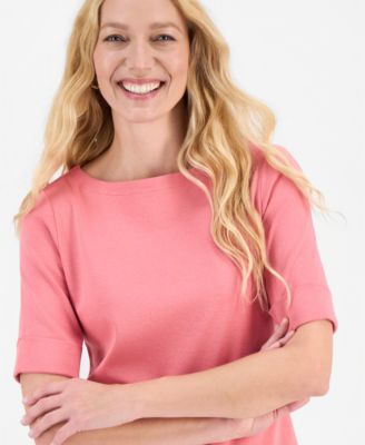 Women's Boat-Neck Elbow Sleeve Cotton Top