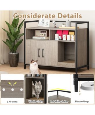 Cat Litter Box Enclosure w/ Storage Compartments Removable Scratching Board
