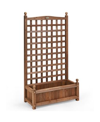 Solid Wood Weather-Resistant Outdoor Planter Box with Trellis