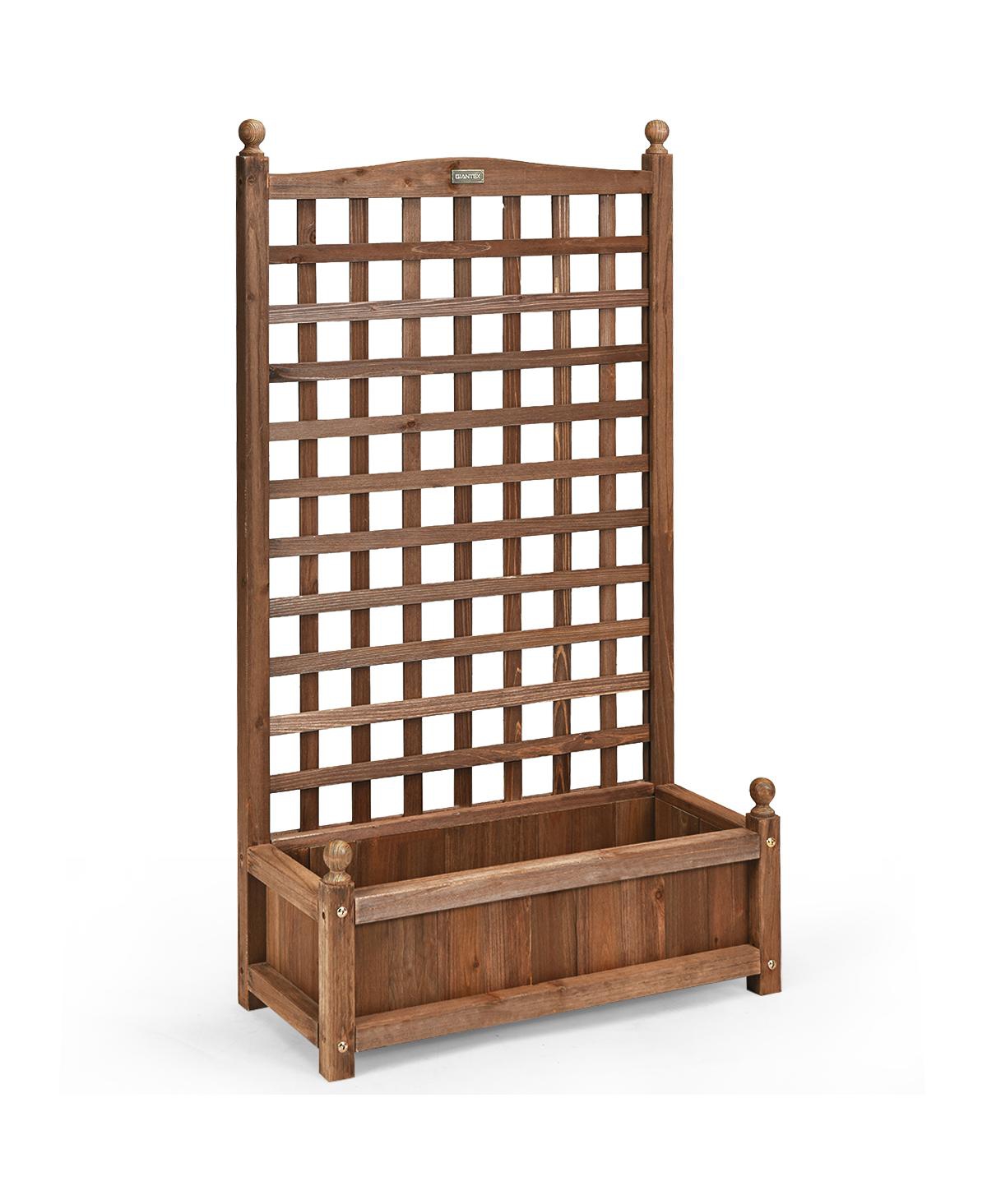 Costway Solid Wood Planter Box with Trellis Weather-Resistant Outdoor