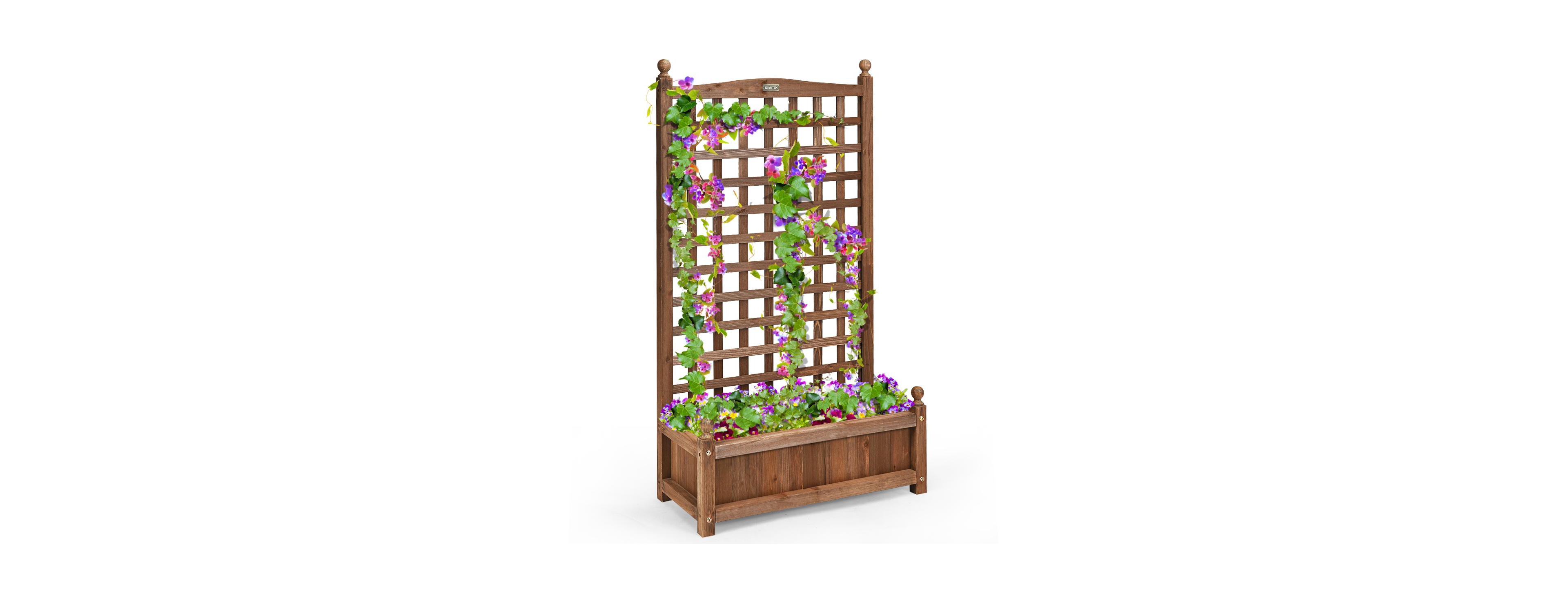 Costway Solid Wood Planter Box with Trellis Weather-Resistant Outdoor