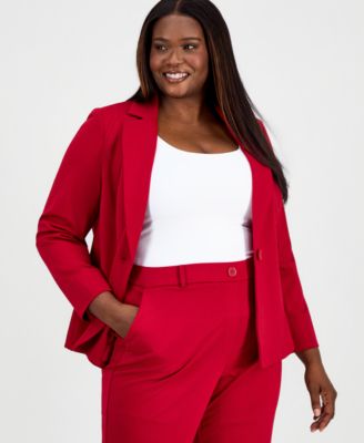 Plus Size Notched Collar One-Button Blazer