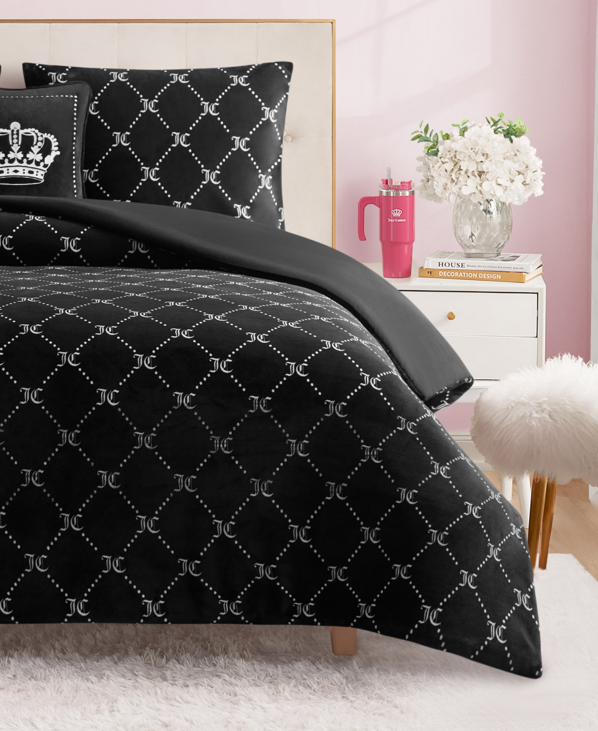 Juicy Couture Plush Reversible Trellis Link 4-Pc. Comforter Set