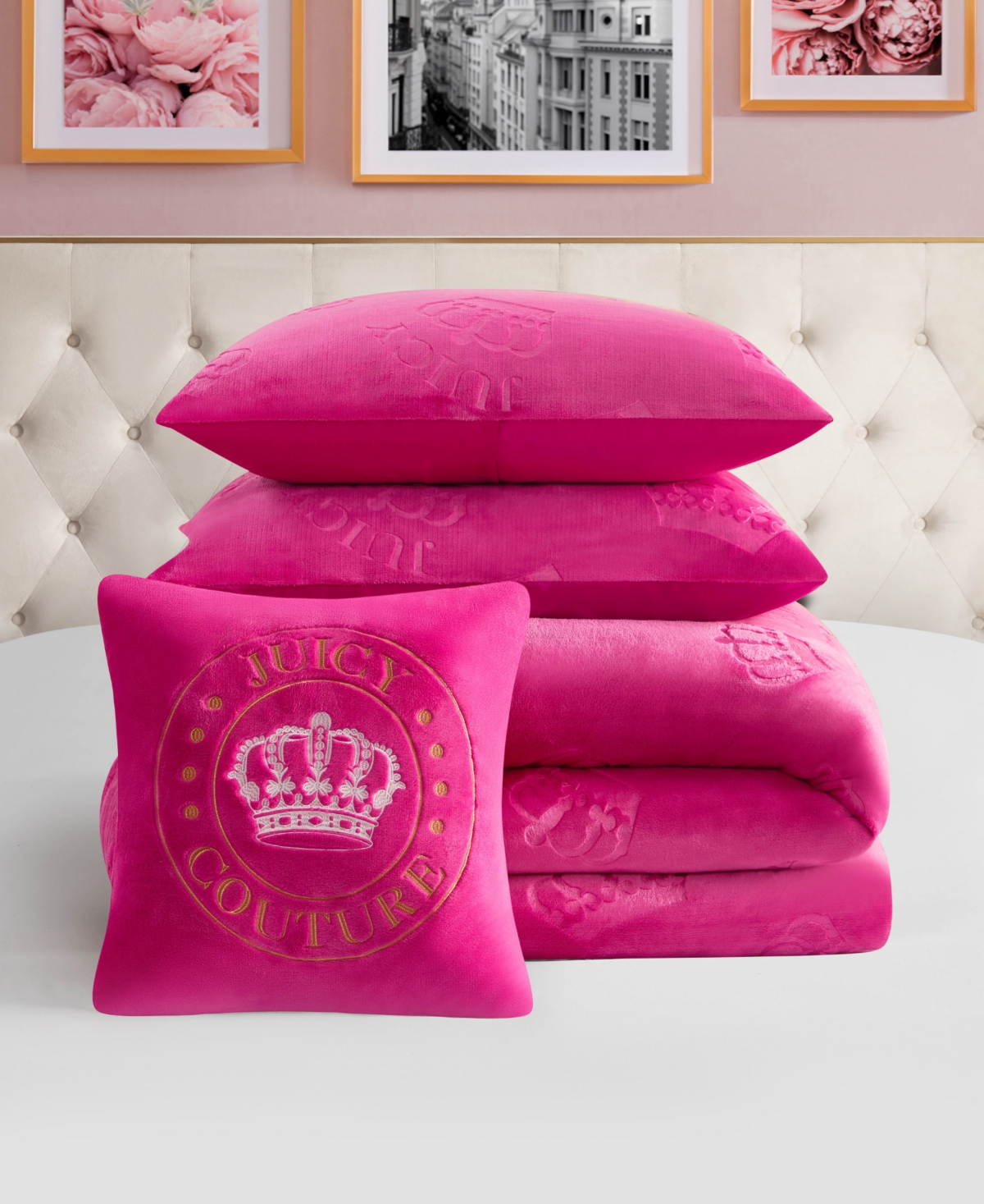 Juicy Couture Plush Reversible Embossed Crown 4-Pc. Comforter Set