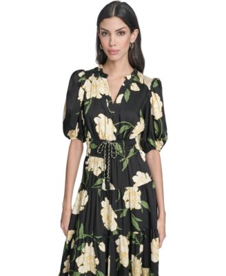 Women's Printed Puff-Sleeve Midi Dress