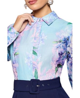 Women's Collared Wide Leg Belted Jumpsuit