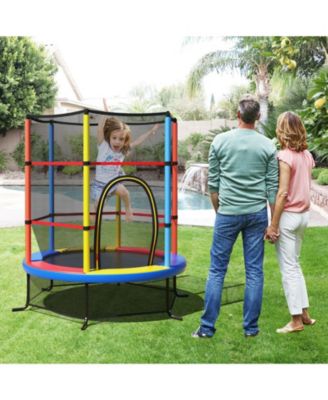 55 Inch Kids Recreational Trampoline Bouncing Jumping Mat with Enclosure Net