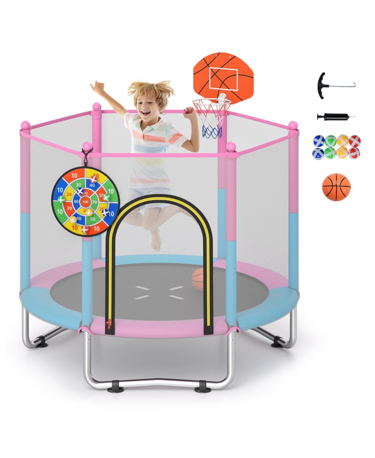 60 inch Kids Trampoline Toddler Recreational Trampoline with Basketball Hoop