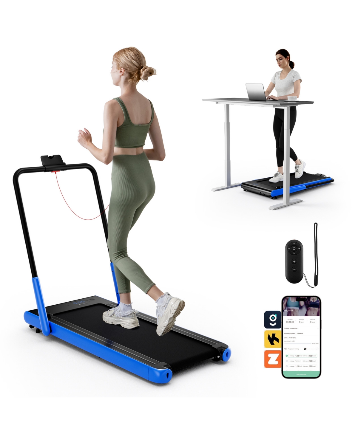 3-in-1 3HP Folding Treadmill with Smart Apps Remote Control and Speakers