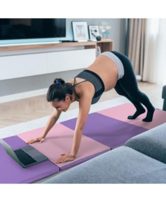 Folding Gymnastics Mat with Carry Handles and Sweatproof Detachable PU Leather Cover