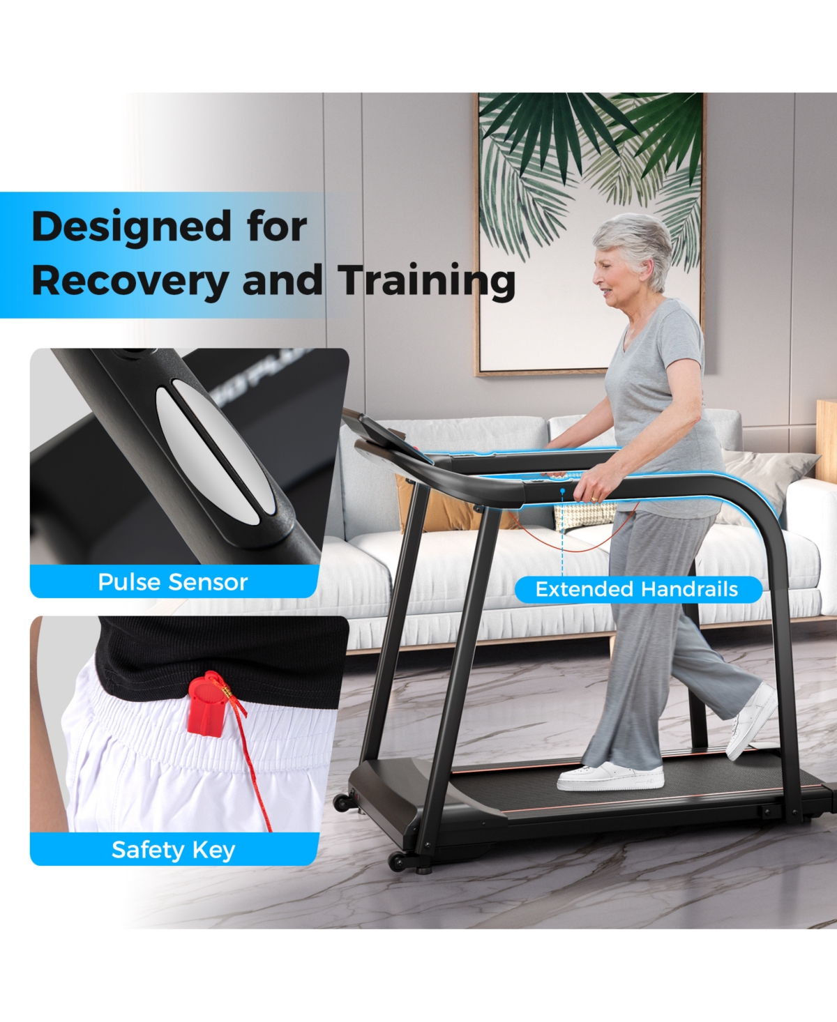 Skonyon 2.5 Hp Walking Treadmill with Long Handrails for Seniors