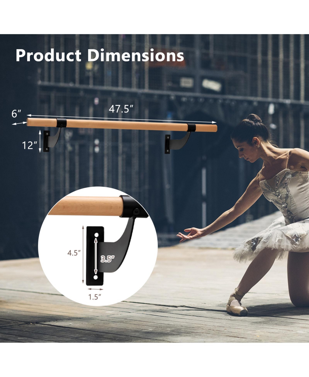 Skonyon 4 Feet Wall-Mounted Ballet Barre for Yoga