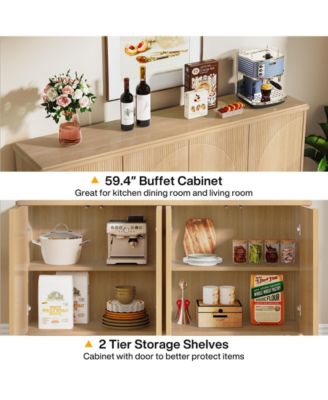 60" Large MDF 4-Tier Shelves, Anti-Tip Device, Smooth Finish Buffet Cabinet Sideboard Table