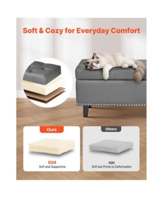 PU Leather Storage Ottoman Bench with Button Tufted Seat