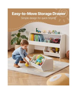 Wooden Toy Storage Organizer with 3 Cubbies and Drawers