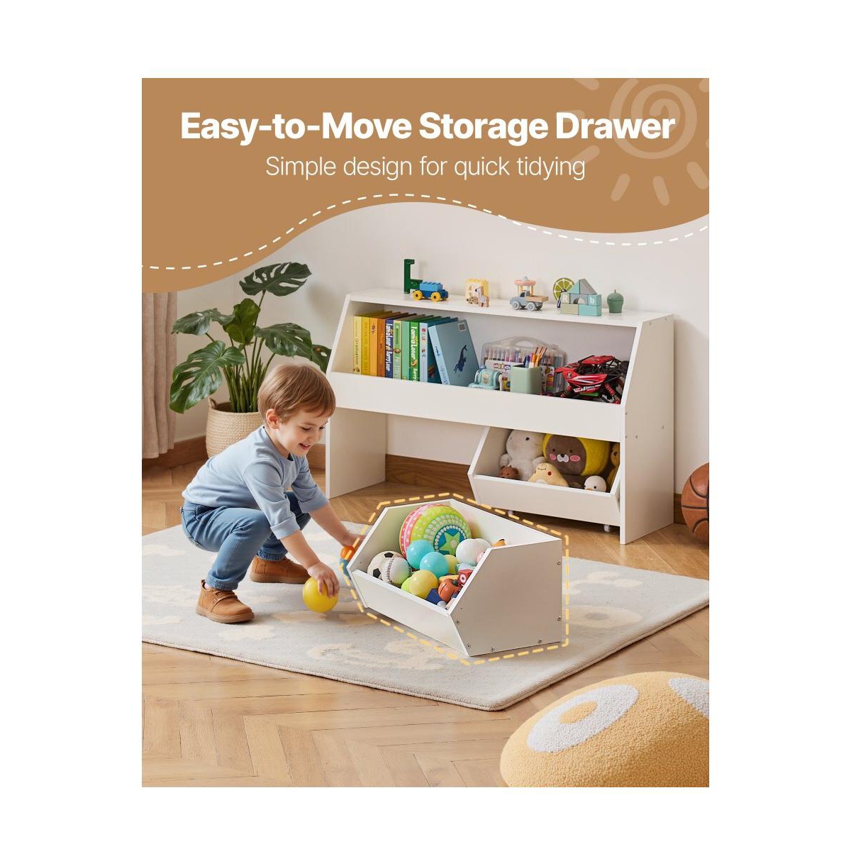 Wooden Toy Storage Organizer with 3 Cubbies and Mobile Drawers