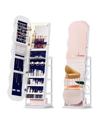 360° Rotating Jewelry Cabinet with Lockable LED Mirror