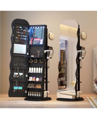 Lockable 360° Jewelry Armoire with Rotating Full Mirror