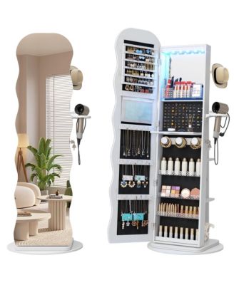Lockable 360° Jewelry Armoire with Rotating Full Mirror
