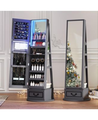 Full-Length Lockable Jewelry Armoire with Mirror Storage