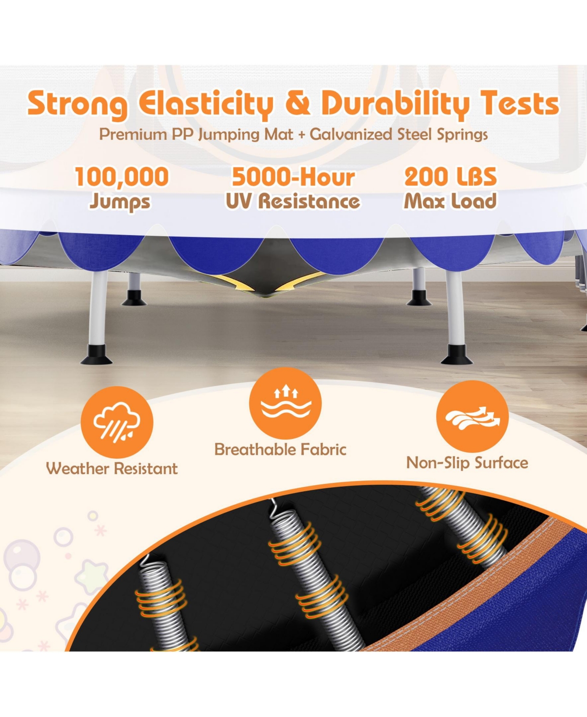 Sugift 64 Inch Kids Trampoline with Detachable Canopy and Safety Enclosure Net