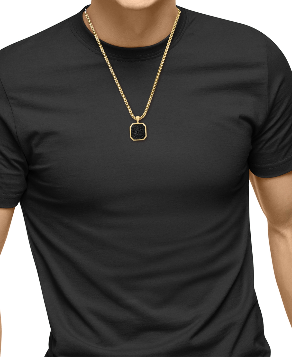 Effy Collection Men's Black Spinel Pendant Necklace (1-5/8 ct. t.w.) in Gold Over Silver