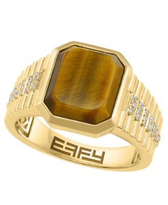 Men's Diamond (1/8 ct. t.w.) and Tigers Eye (4-1/2 ct. t.w.) Ring in Gold over Silver