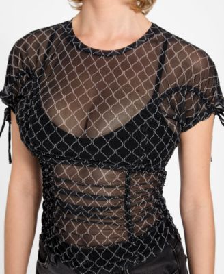 Women's Chain Mesh Logo Shirred Top