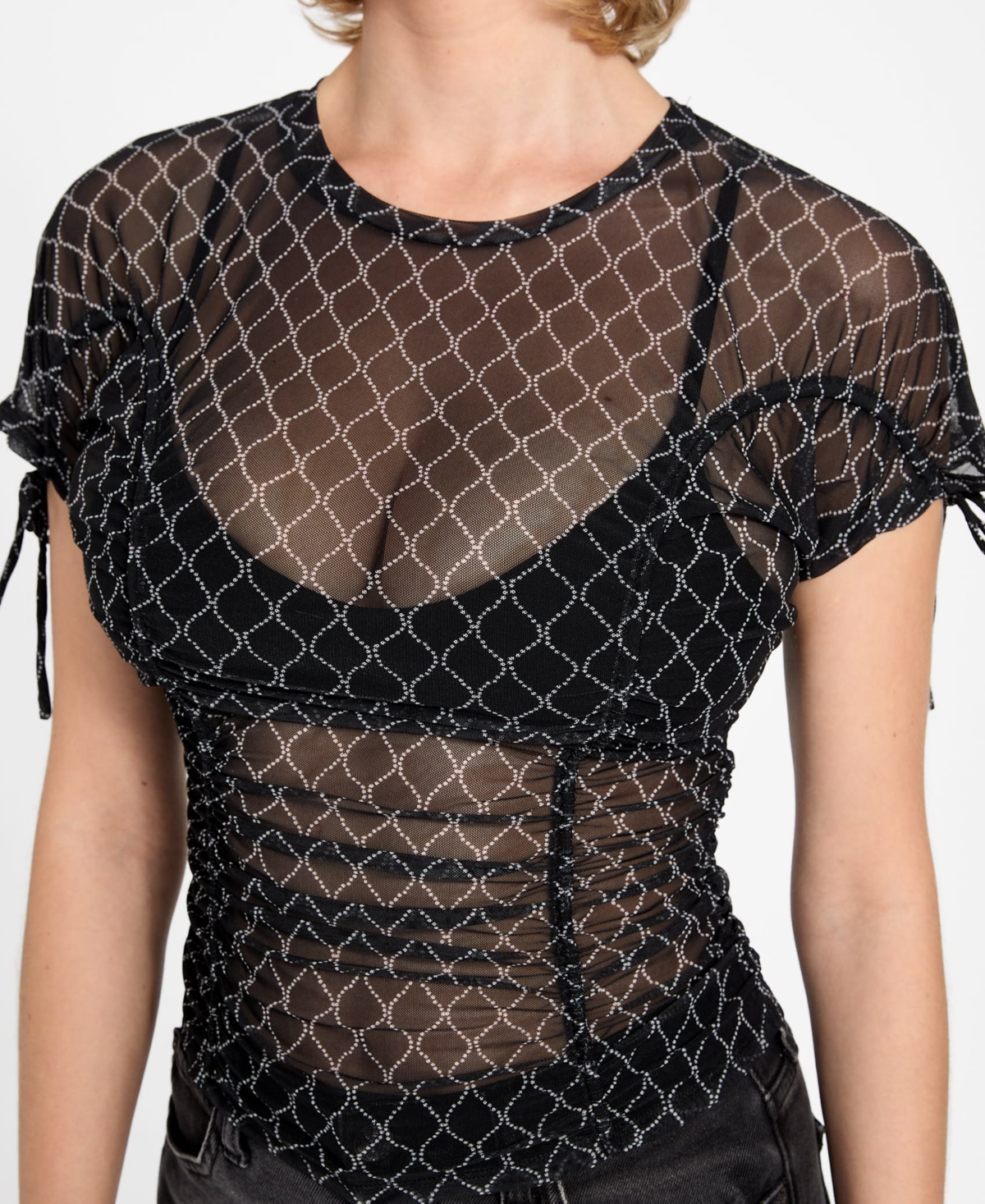 Guess Women's Chain Mesh Logo Shirred Top In Multi