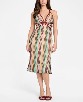 GUESS Women's Fearne Sleeveless Crochet Halter Neck Midi Dress - Macy's