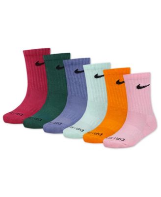 Nike Little Kids 6-Pk Performance Crew Socks - GreenPinkBlueRed 12$