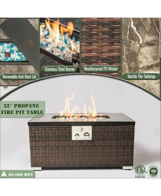 Outdoor Fire Table Propane Fire Pit Rattan gas fire table, gas fire table with tile tabletop