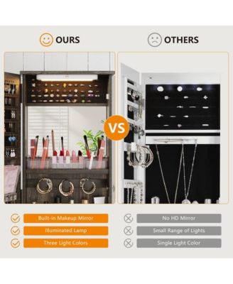 Farmhouse Jewelry Cabinet with Lockable Mirror & 10 LED Lights