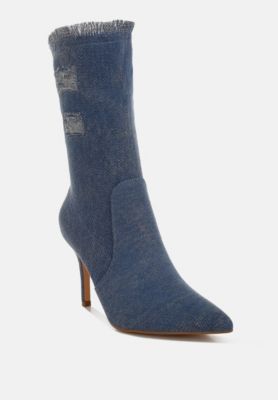 Womens Himkok Distressed Denim Mid-Calf Boots