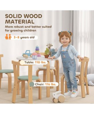 5 Piece Kids Table and Chair Set, Wooden Table and 4 Chairs,