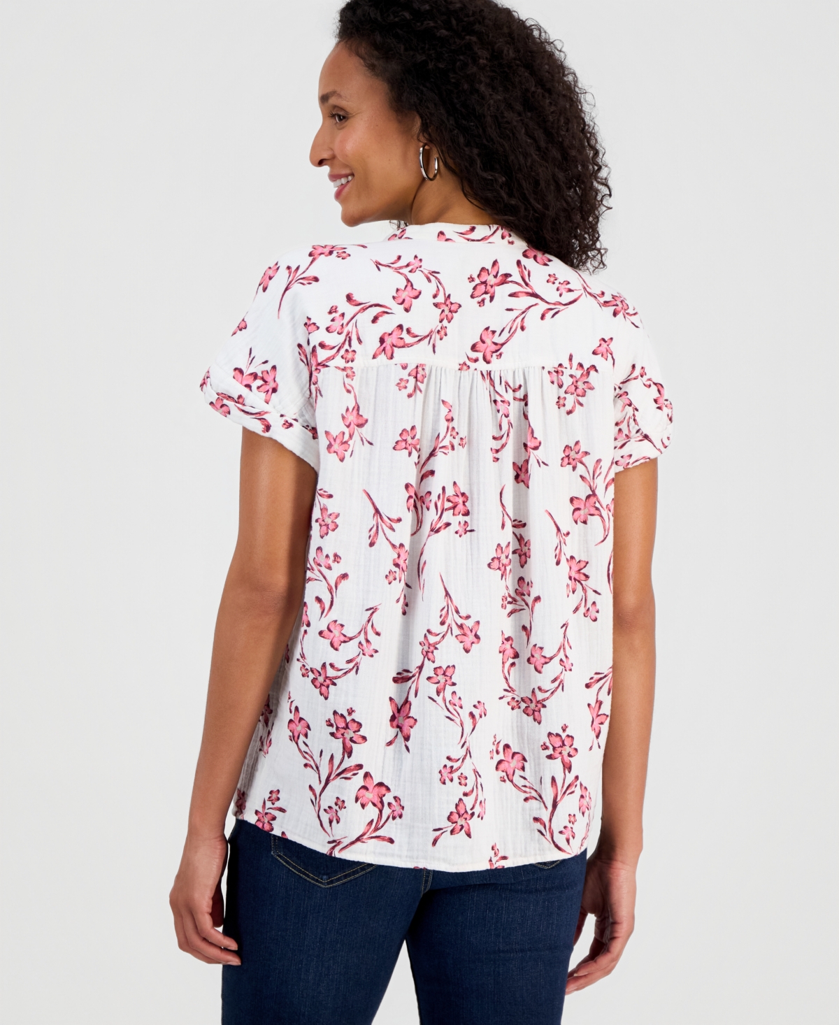 Style & Co Women's Printed Split-Neck Gauze Popover Top, Macy's Exclusive