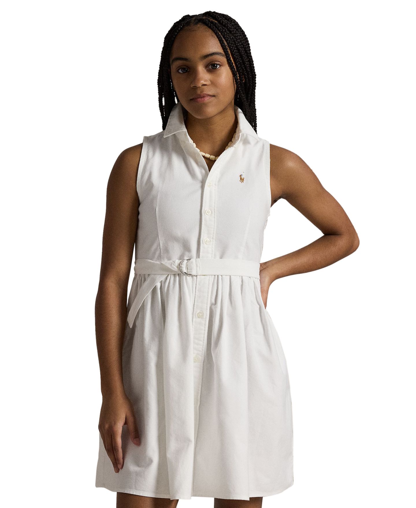 Платье Polo Ralph Lauren Belted Cotton Oxford Shirtdress для девочек, цвет: Белый — фото 2