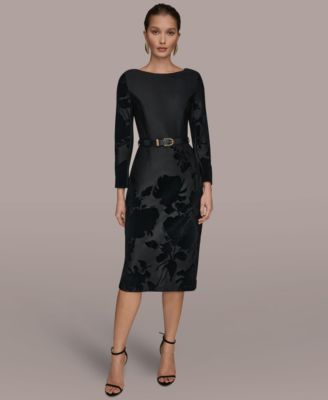 Donna Karan New York - Petite Embossed Boat Neck Velvet Dress