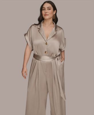 Plus Size Satin Collared Jumpsuit