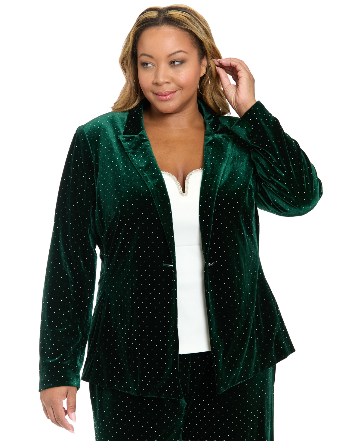 Muse Plus Size Embellished Long-sleeve Blazer Jacket In Green