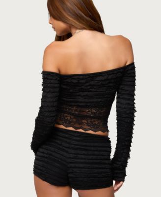 Women's Tauri Lacey Ruffled Off Shoulder Top