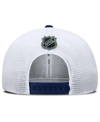 Men's Navy/White Nashville Predators Authentic Pro Rink Lockup Adjustable Trucker Hat