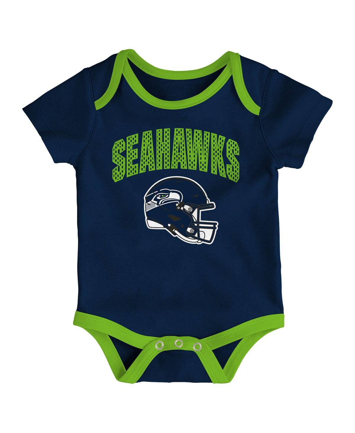 Outerstuff Baby Boys And Girls 3-piece Seattle Seahawks All Day Play Bodysuit Set In Multi