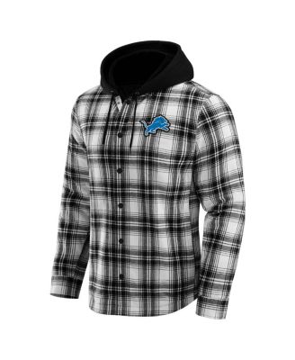 Darius Rucker Collection by x NFL  Men's Black Detroit Lions Plaid Flannel Quilted Full-Snap Hooded Shacket